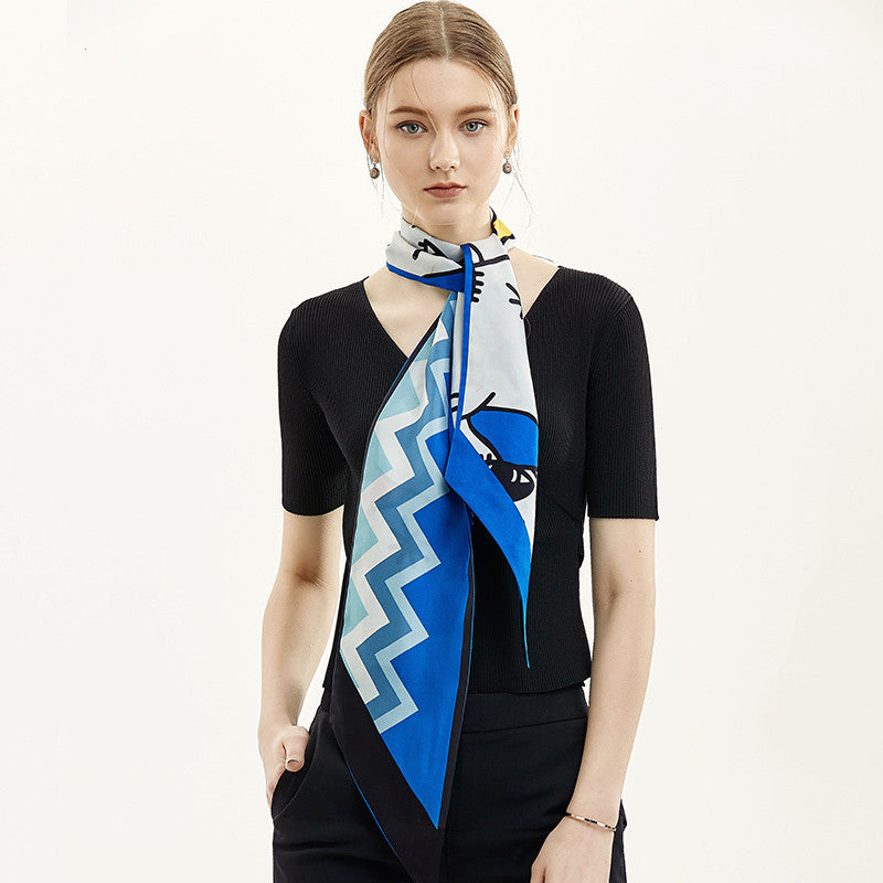 Double-sided Silk Scarf Women Elegant Soft Floral Scarf