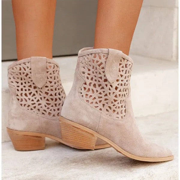 Women's Ankle Boots with Cut-Out Design – Block Heel Fashion Boots