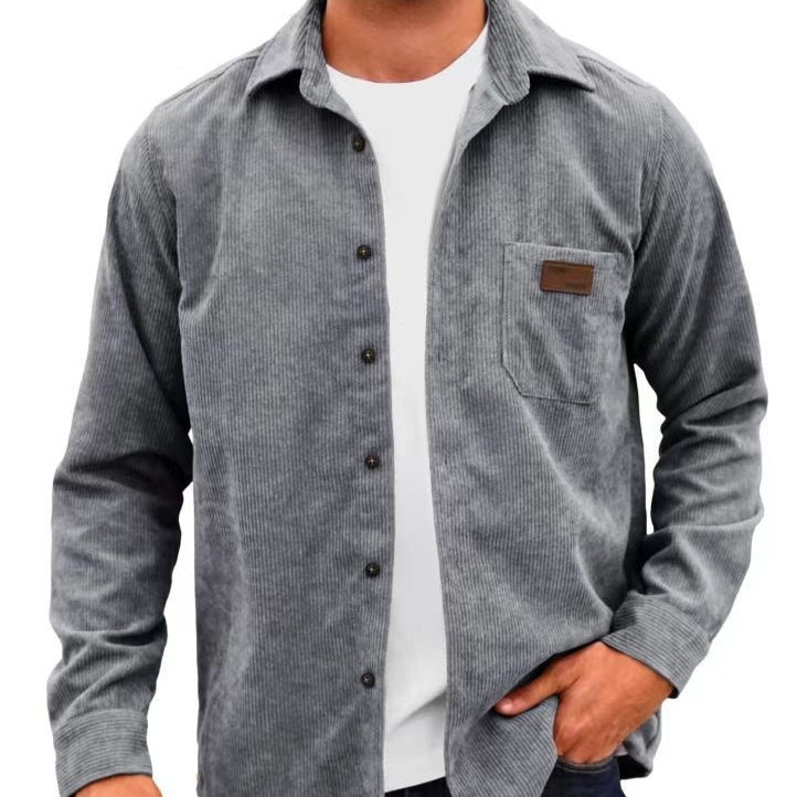 Men's Corduroy Cardigan with Lapels – Casual Long Sleeve Cardigan