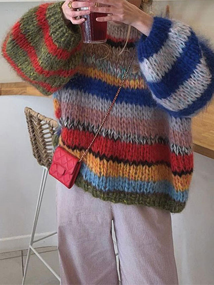 Damen Oversize Streifenpullover | Moderner Colorblock Look