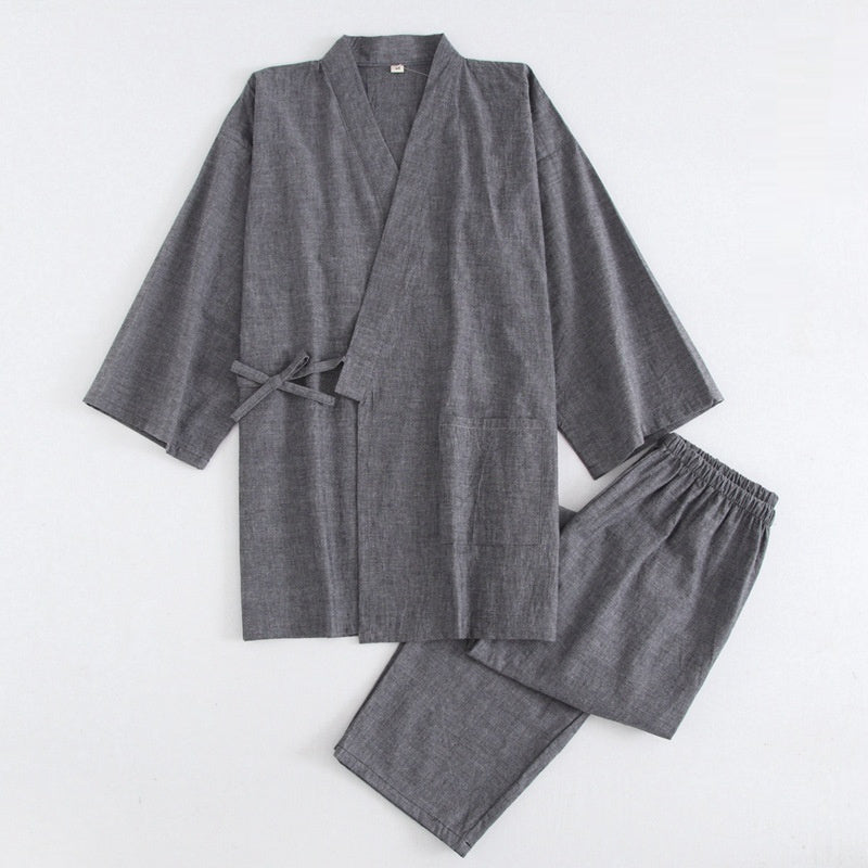 Kimono Pyjama Set Baumwolle | Gestreift Damen Herren Loungewear