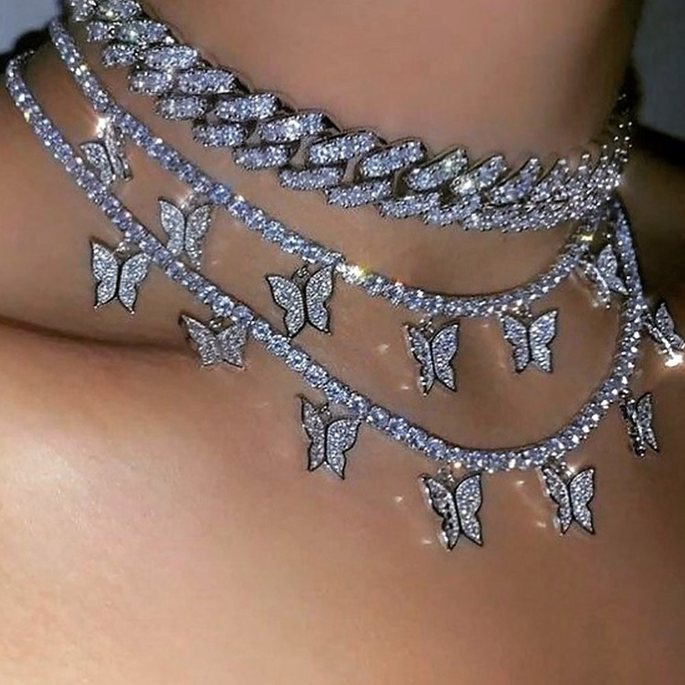 Layered Butterfly Necklace – Hip-Hop Style Women's Jewelry with a Statement Look