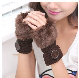 Damen Fingerlose Strickhandschuhe – Kunstkaninchenfell Warm