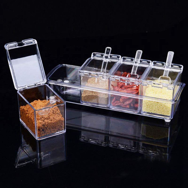 Acrylic Spice Box Transparent | Kitchen Organizer with Spoon