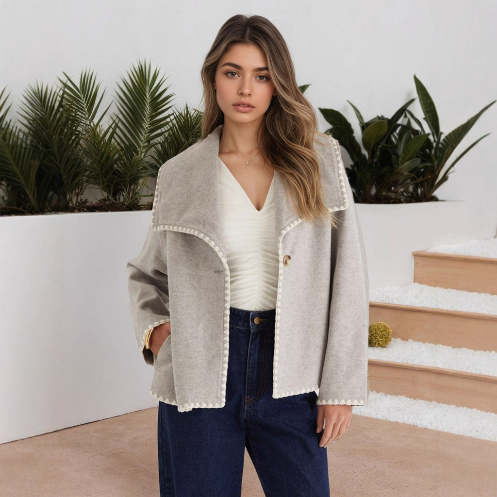 Elegant Women's Cardigan Coat | Warm Contrast Color Jacket