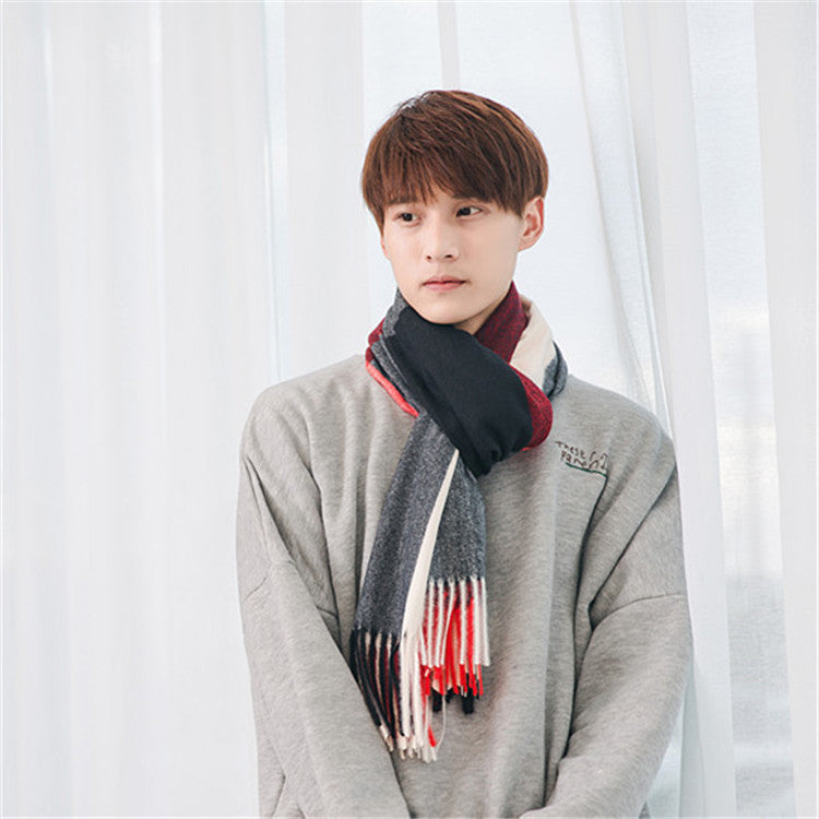Men's checkered scarf with fringes, warm, soft, elegant