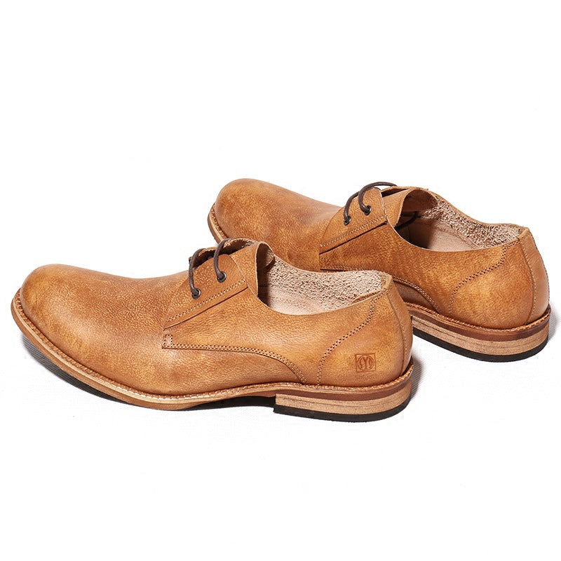Men's Retro Round Leather Shoes | Breathable British Style