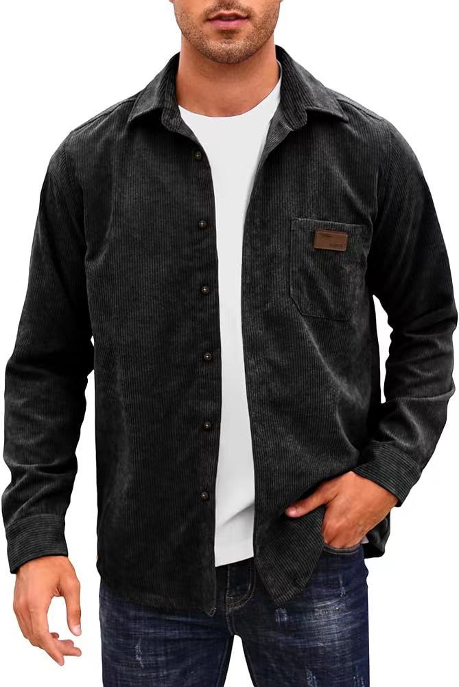 Men's Corduroy Cardigan with Lapels – Casual Long Sleeve Cardigan