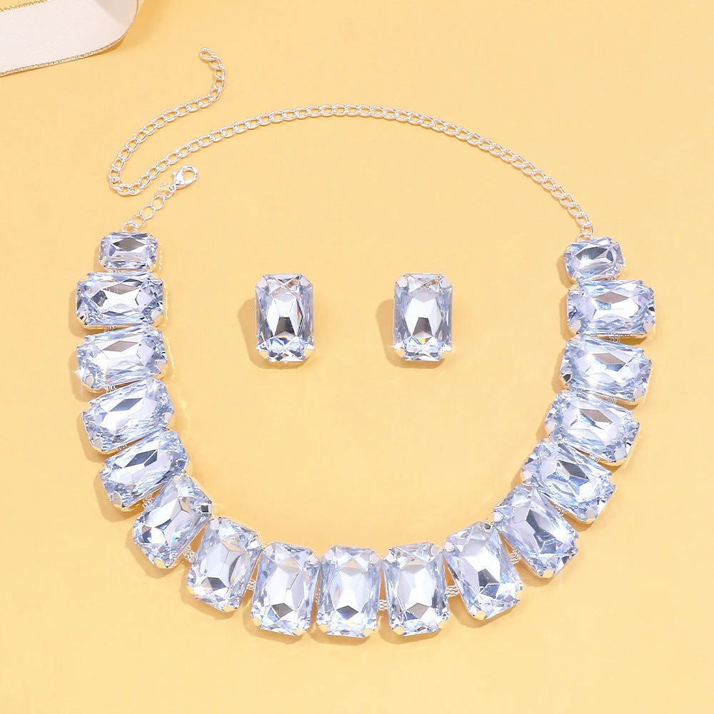 Modern Geometric Crystal Jewelry Set – Necklace & Statement Earrings in Luxury Design
