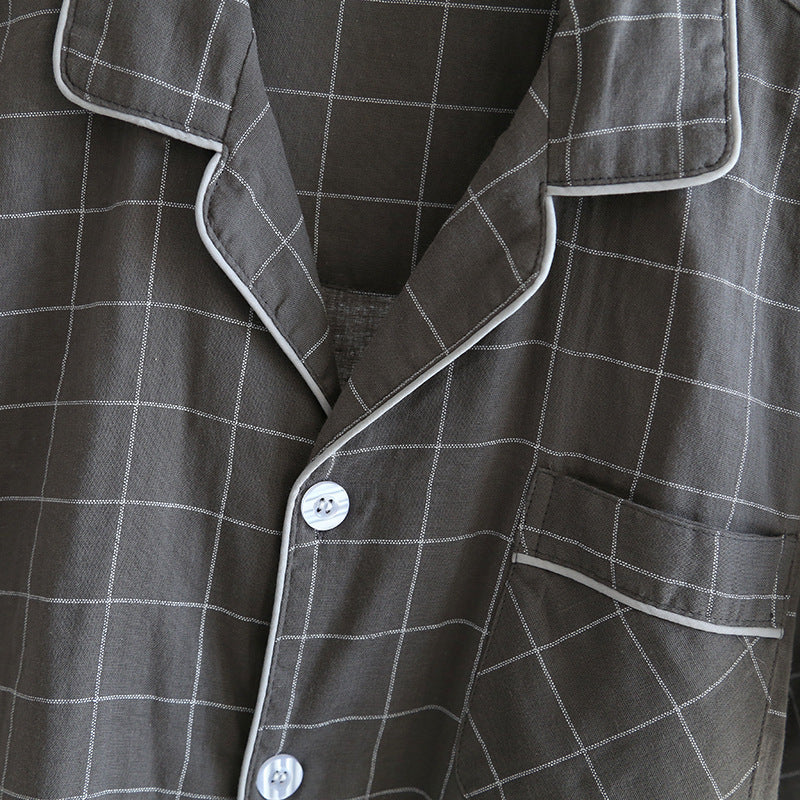 Herren Karierter Pyjama | Sommer Schlafanzug Leicht | Kurzarm Set