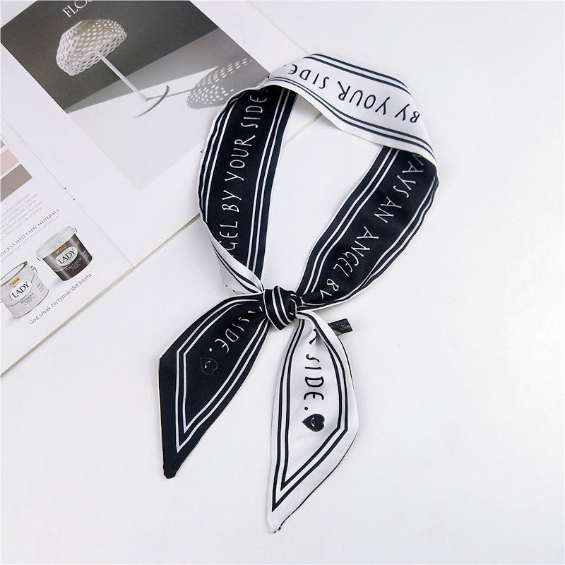 Narrow Women's Silk Scarf Thin Elegant Neckerchief Versatile