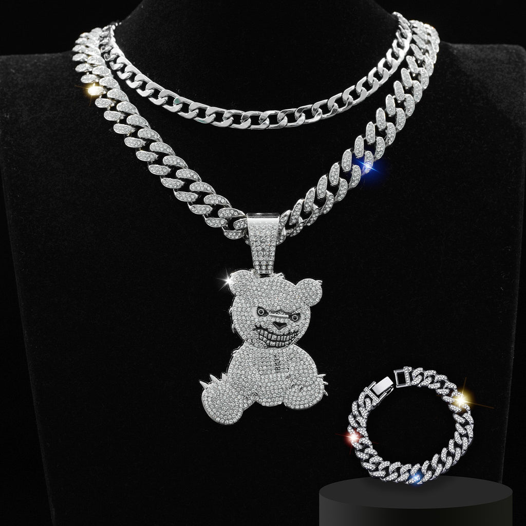 Sparkling Bear Jewelry Set - Necklace & Bracelet in a Glittering Design for Women