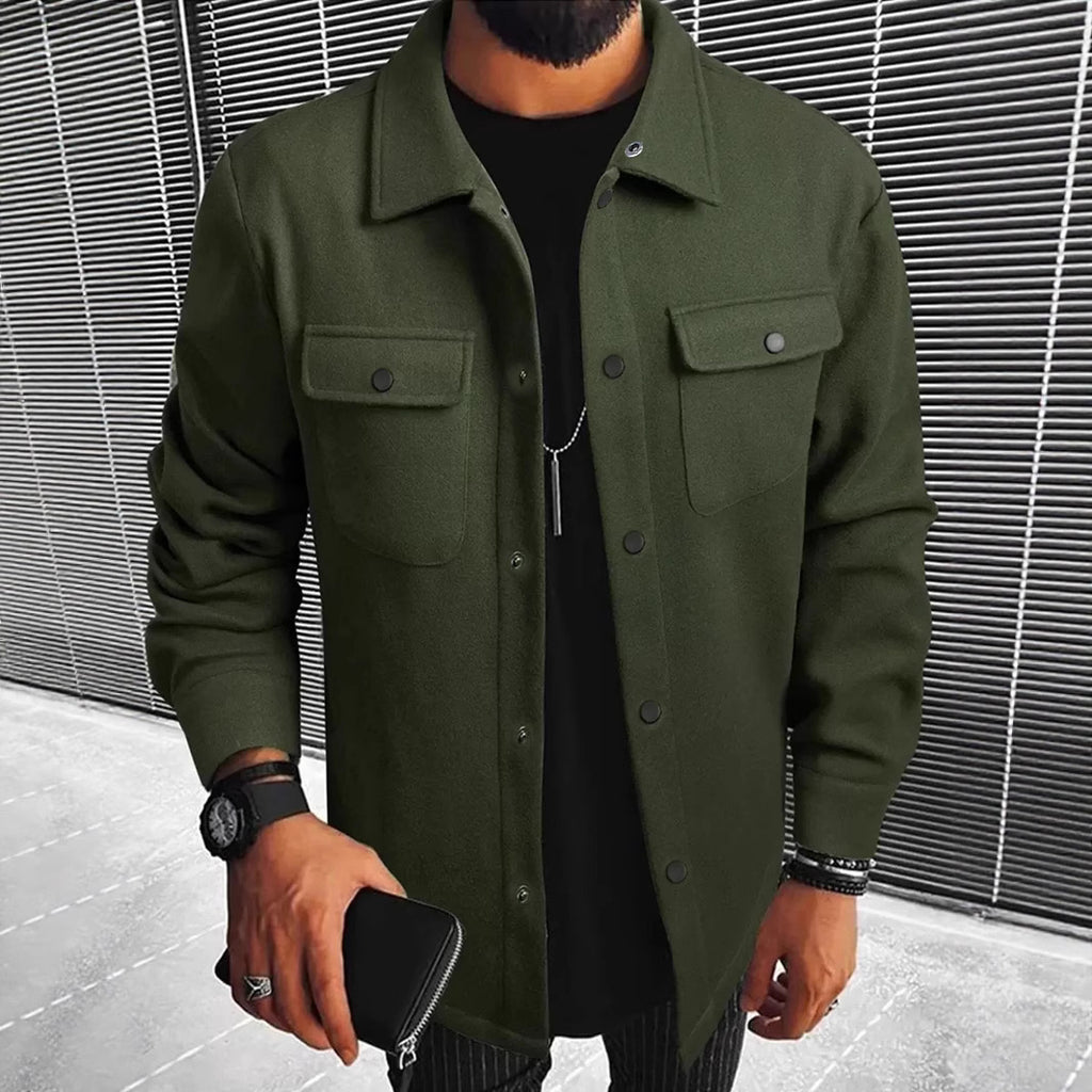Men's Coat with Button Placket – Elegant Overcoat with Pockets