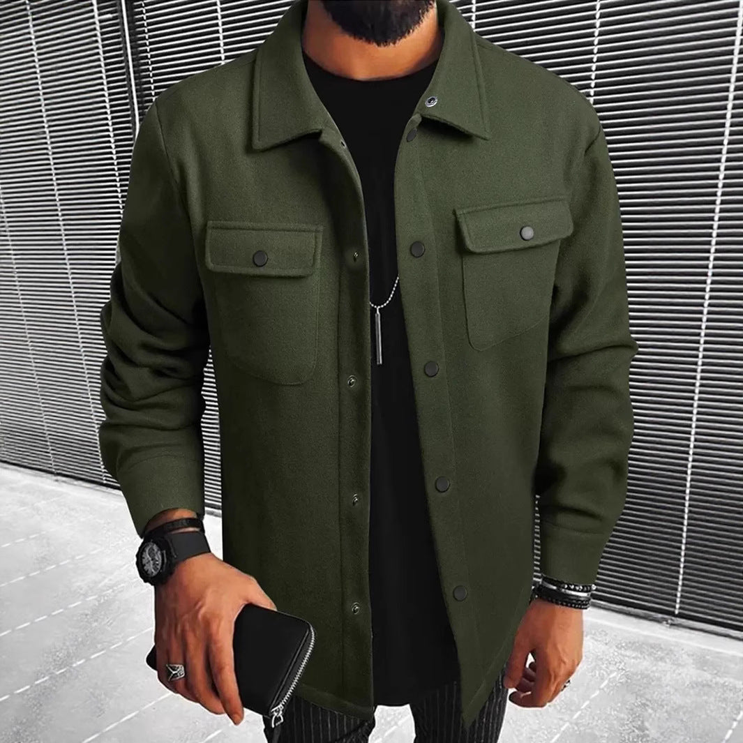 Men's Coat with Button Placket – Elegant Overcoat with Pockets