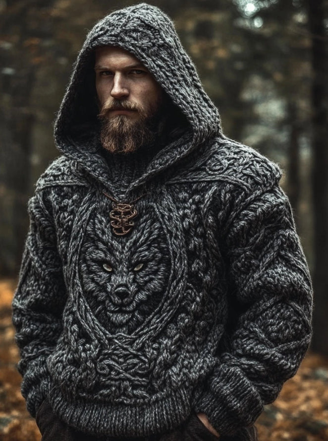 Men's Chunky Knit Hoodie – Long Sleeve Warm Pullover with Hood
