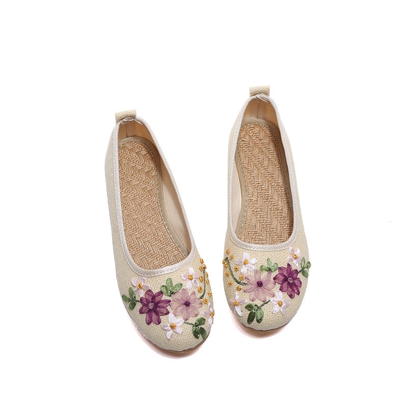 Damen Leinen Ballerinas Ethno Stil | Bestickte Flats