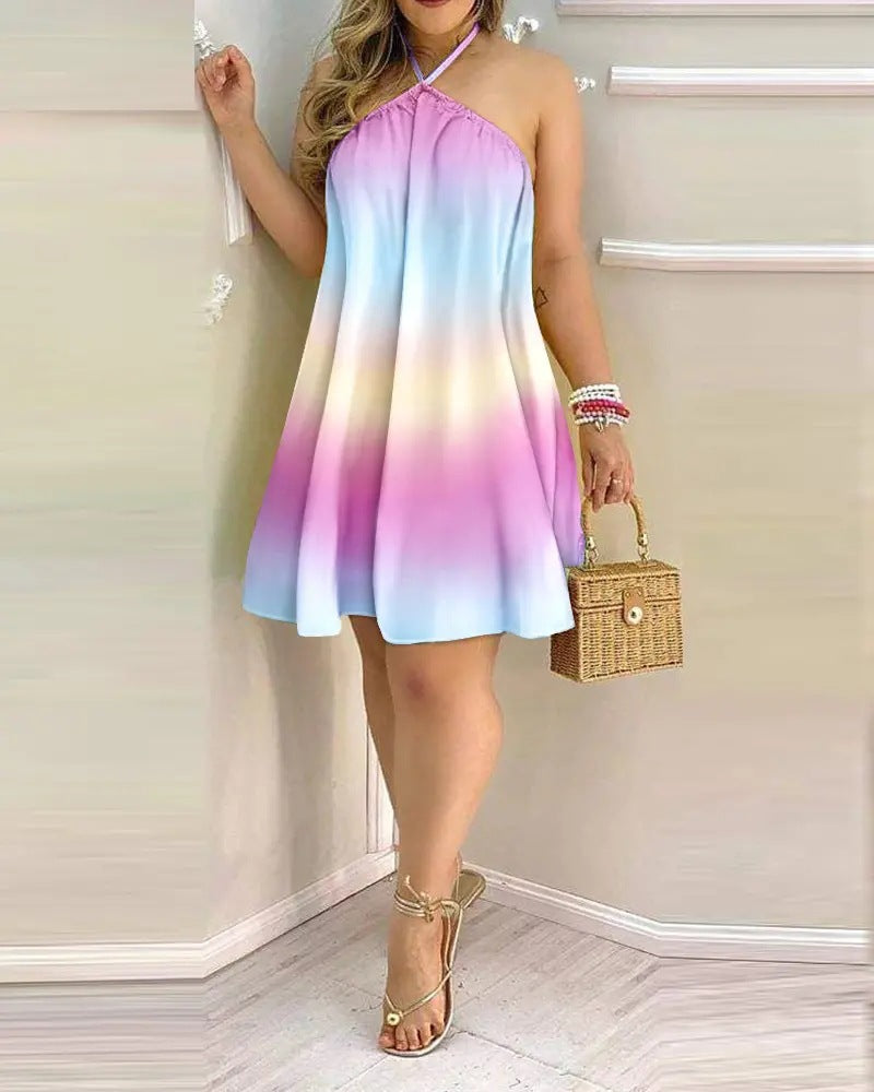Sexy Off-Shoulder Summer Dress – Sleeveless Halterneck Print Dress