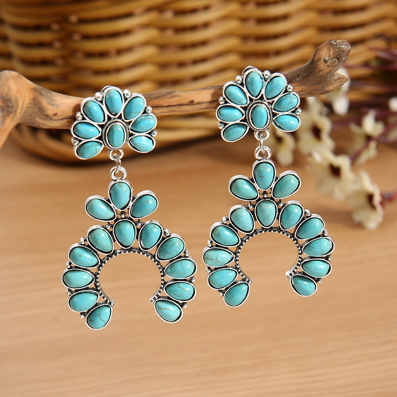 Retro Geometric Turquoise Earrings - Elegant Boho Style Dangle Earrings