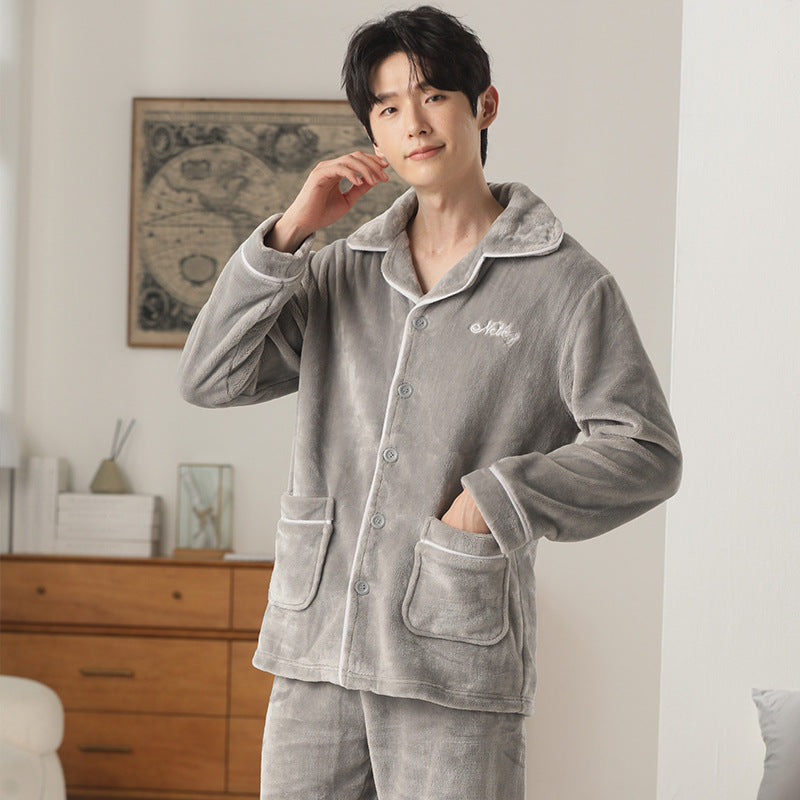 Herren Flanell Pyjama | Winter Schlafanzug Warm | Cardigan