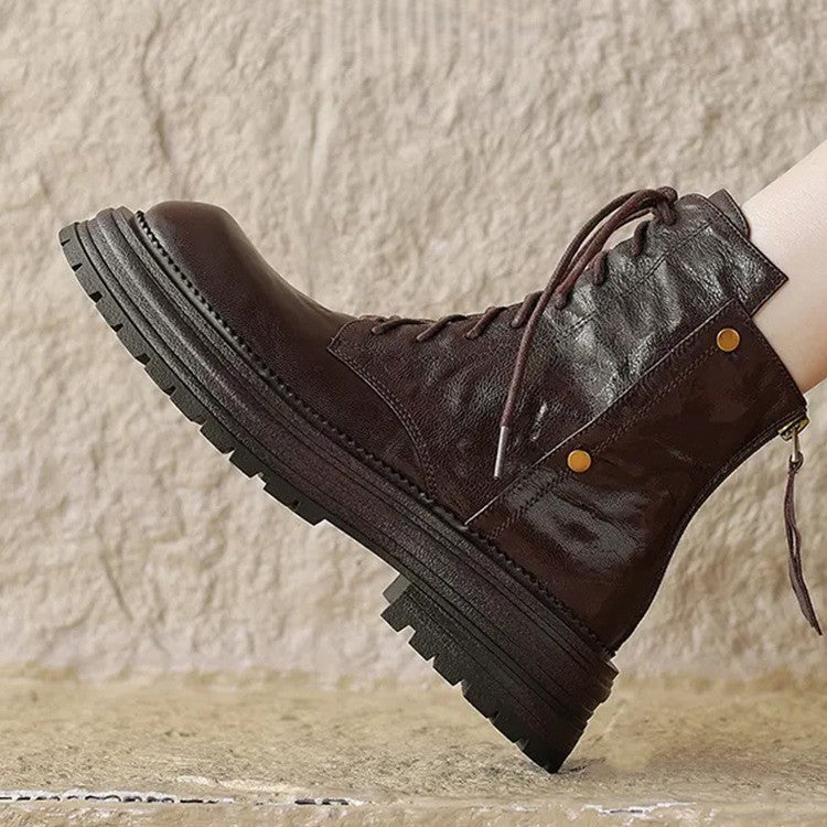 Women's Lambskin Ankle Boots with Chunky Sole – Lace-Up Boots