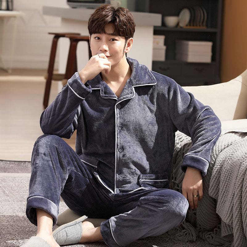 Herren Flanell Pyjama | Winter Schlafanzug Warm | Cardigan