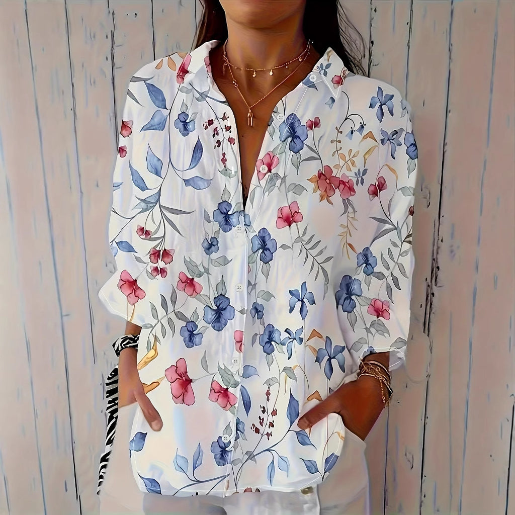 Women's Long-Sleeved Blouse with Print – Loose, Modern & Casually Elegant