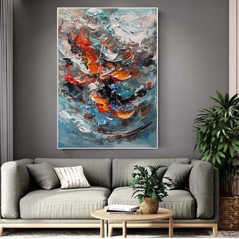 Large 3D Oil Painting | Colorful Abstract Canvas Scandinavian Wall Art