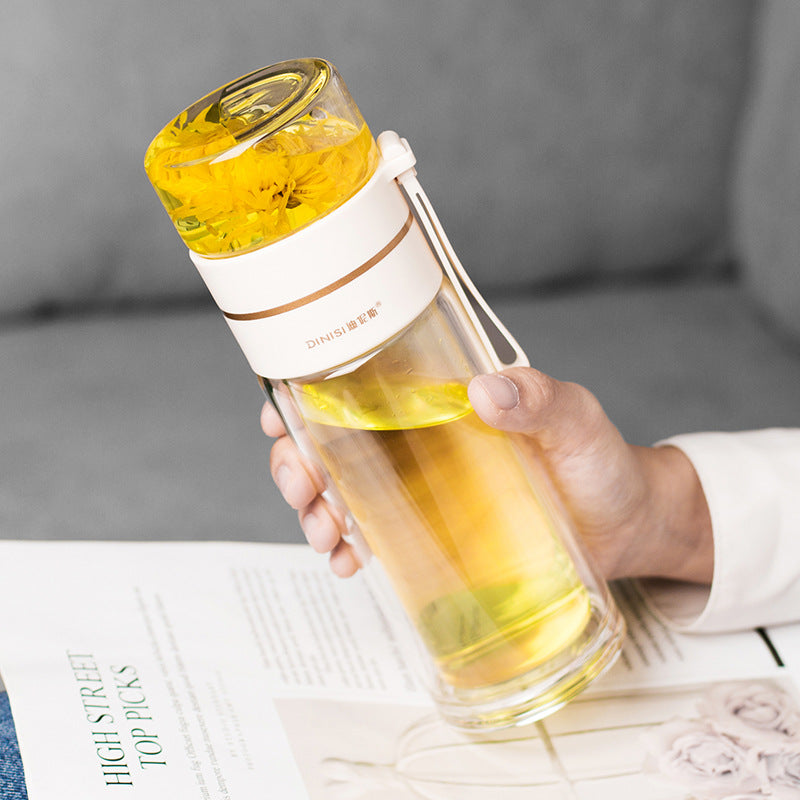 Double-Walled Glass Water Bottle with Tea Infuser – Leak-Proof Premium