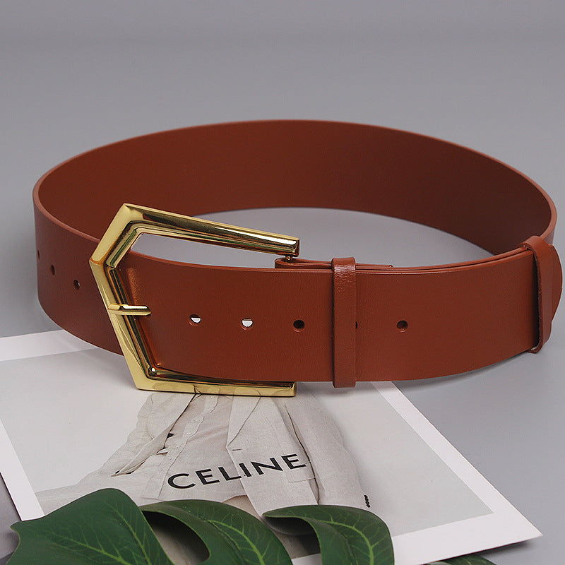 Women's Wide Belt Cowhide Elegant | Large Buckle Luxury Style