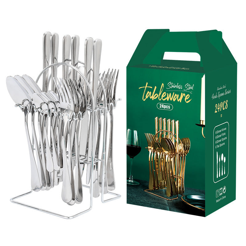 Gold Besteckset Edelstahl | Luxus Tafelbesteck mit Ständer