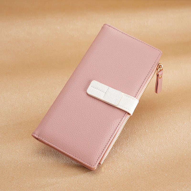 Women's long wallet with many card slots, zipper, elegant