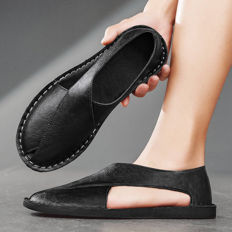Men's Genuine Leather Slippers Breathable Beach Comfort Sandals