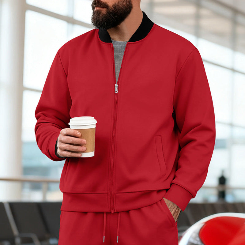 Men's Sport Casual Jacket with Stand-up Collar – Full-Zip Long Sleeve Jacket