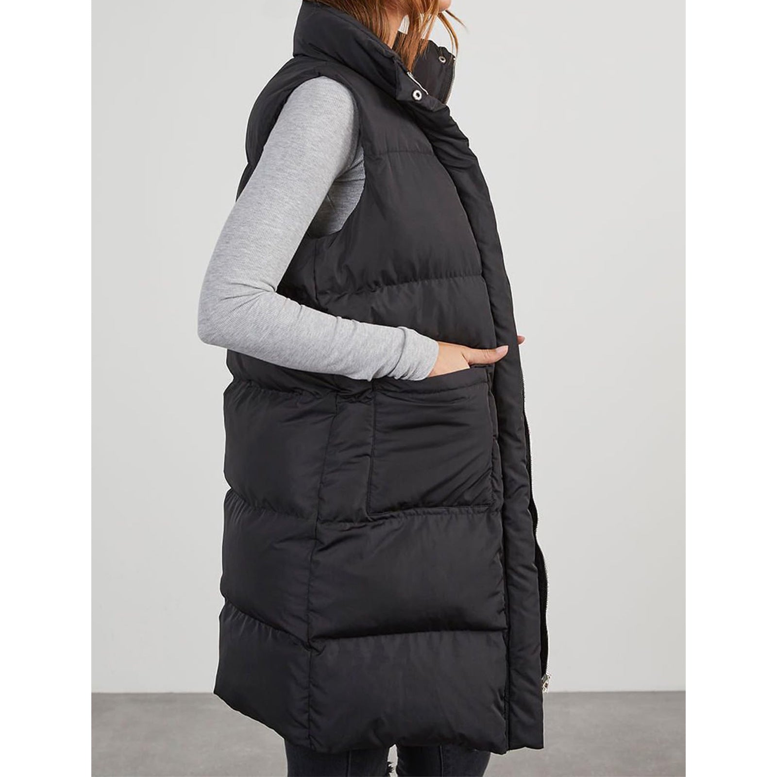 Damen Kapuzenweste Mid-Length – Polyester, Warm & Casual Stil