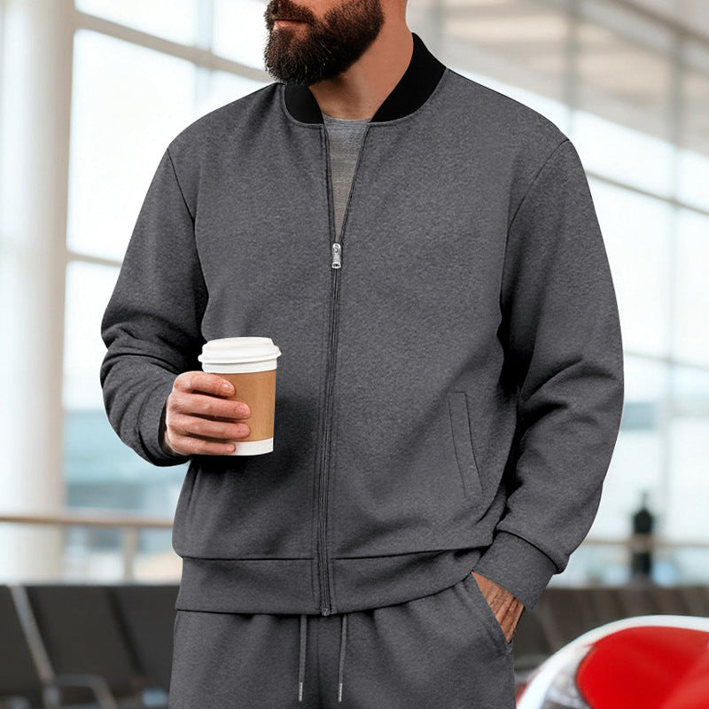 Men's Sport Casual Jacket with Stand-up Collar – Full-Zip Long Sleeve Jacket
