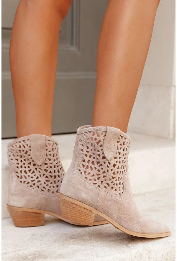 Women's Ankle Boots with Cut-Out Design – Block Heel Fashion Boots