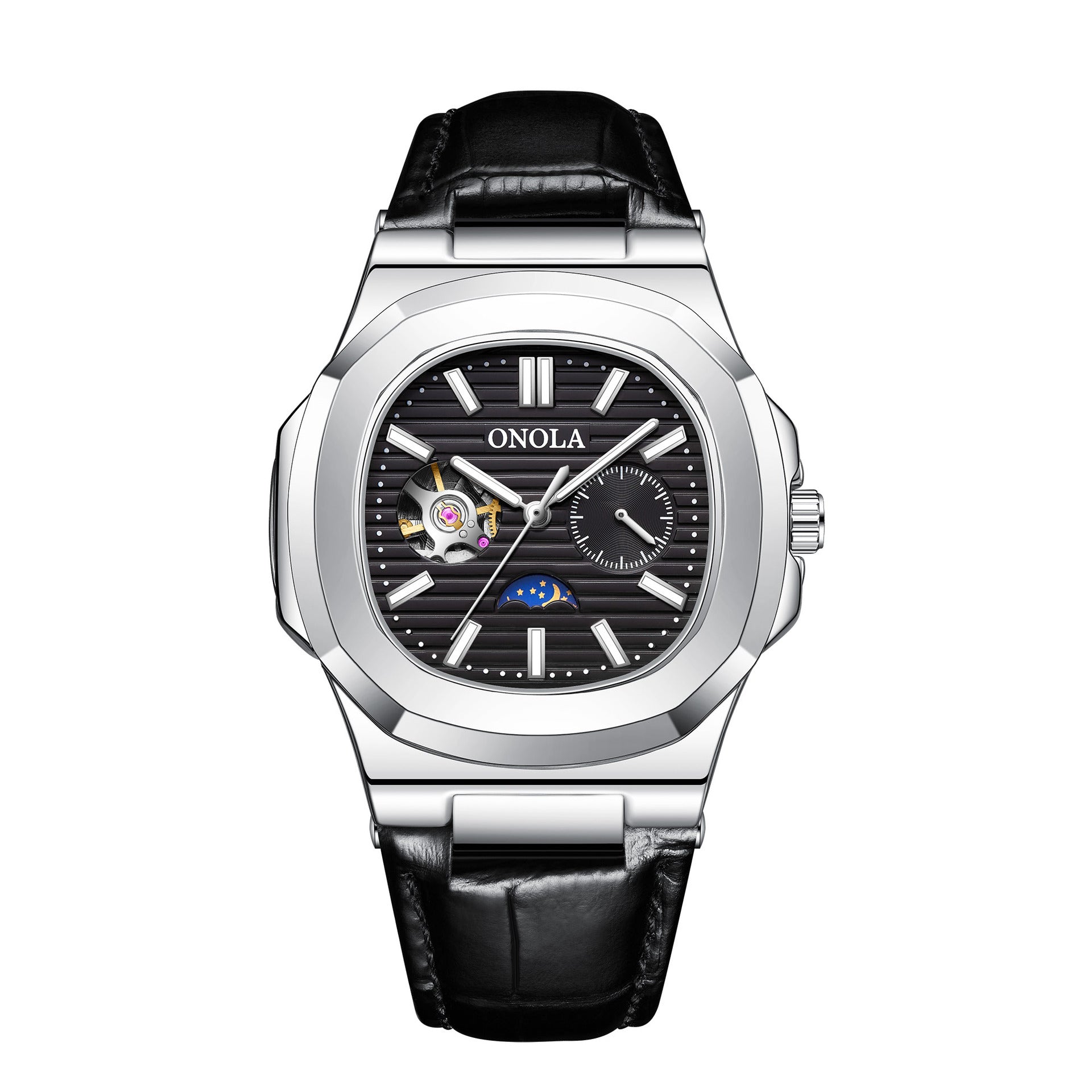 Men's Automatic Watch Luxury | Sun Moon Stars Leather Strap