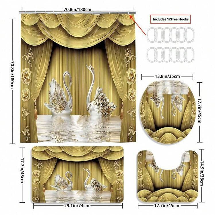 Shower Curtain Swan | Waterproof Elegant Modern Bathroom