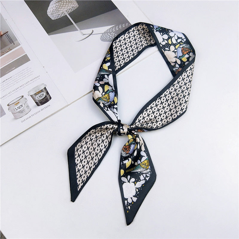 Narrow Women's Silk Scarf Thin Elegant Neckerchief Versatile