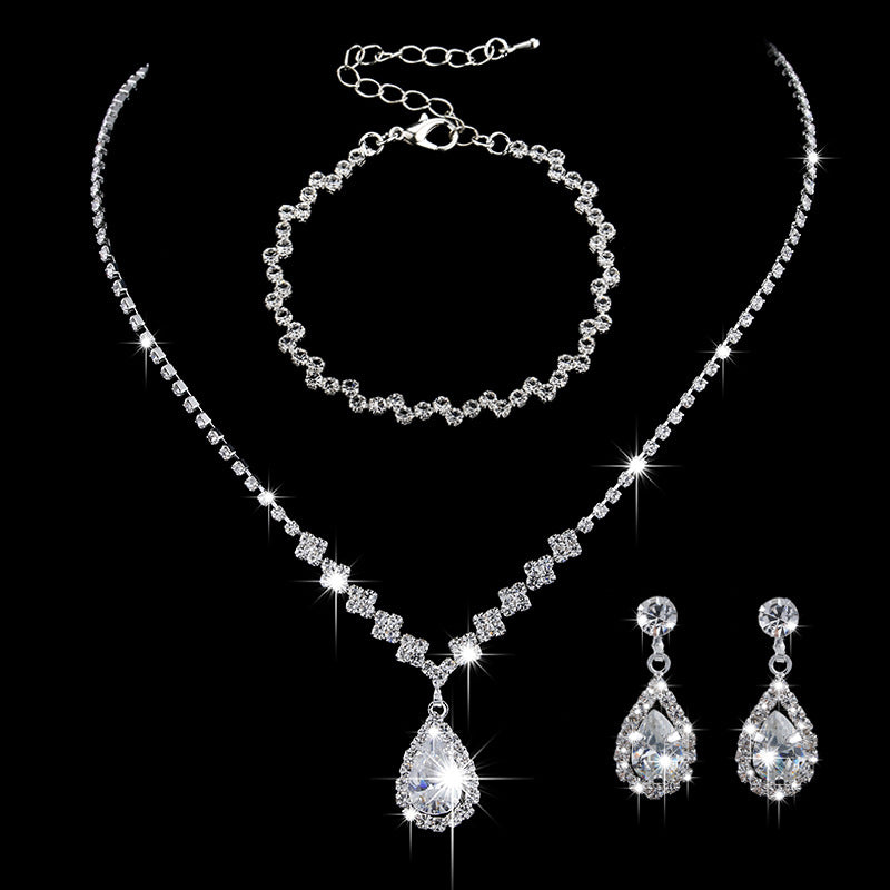 Luxury Teardrop Zircon Jewelry Set - Necklace & Earrings with Diamond Look