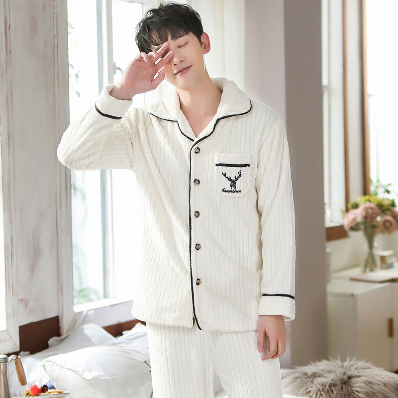 Herren Flanell Pyjama | Winter Schlafanzug Warm | Cardigan