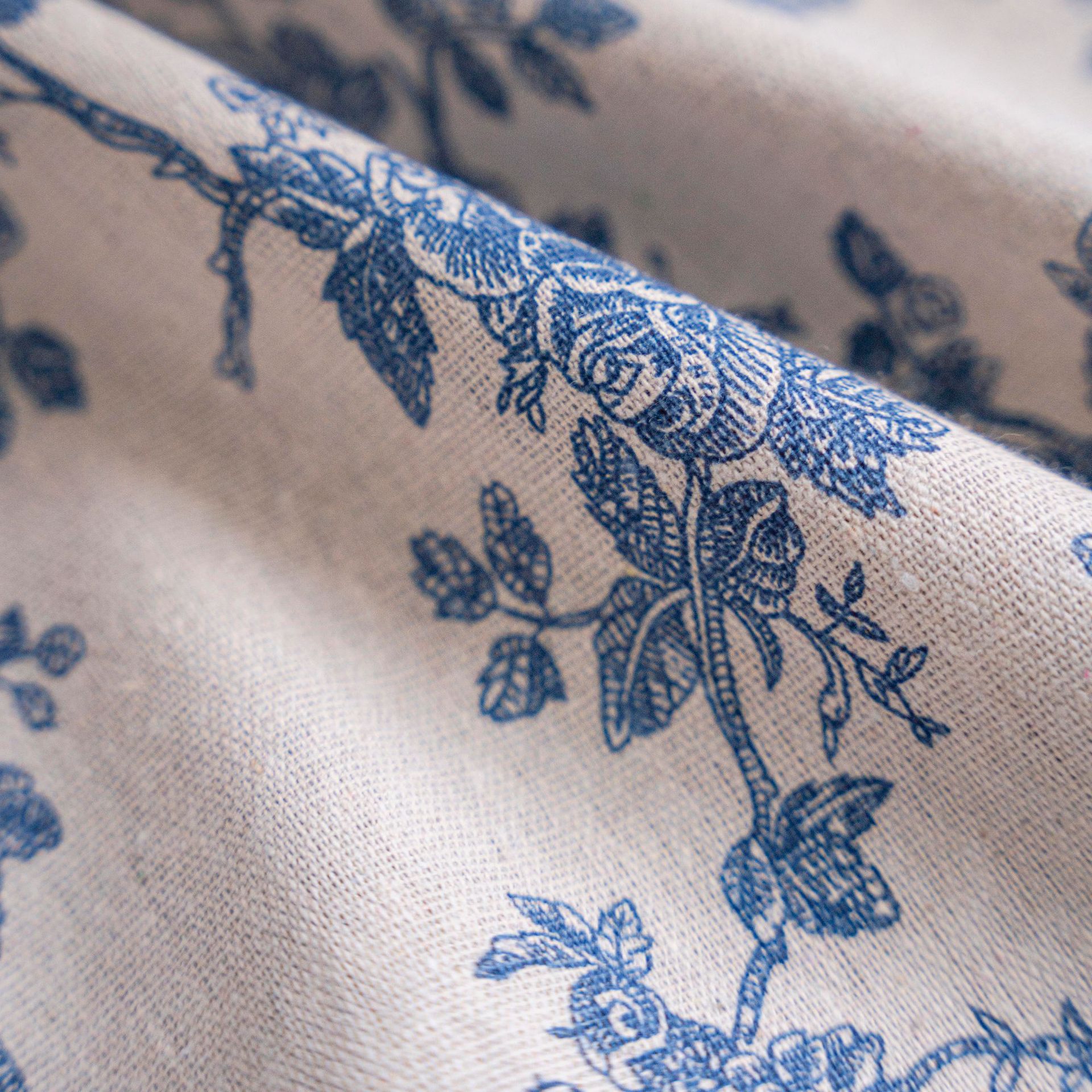 Bistro Gardine Baumwolle Leinen | beige Print Quasten Küche