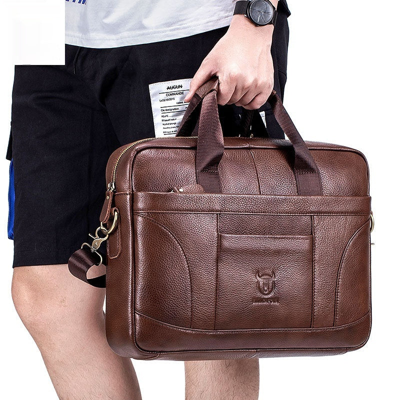 Men's Luxury Full-Grain Leather Briefcase XXL Business Bag with Large Storage Capacity