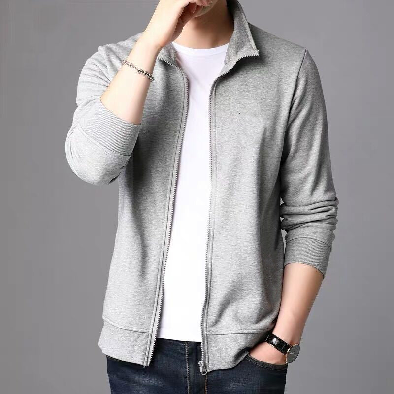 Men's Spring Jacket with Zipper – Solid Color Casual Jacket