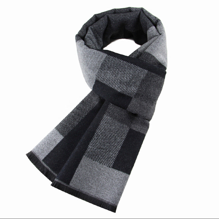 Men's Plaid Scarf Korean Wool Look Warm Modern Stylish