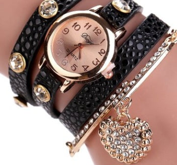 Branded watch with lychee diamond pendant and PU strap