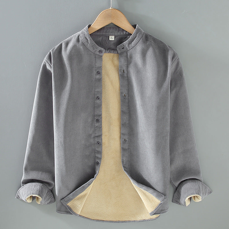 Men's Corduroy Shirt Jacket | Lined Warm Stand Collar Winter