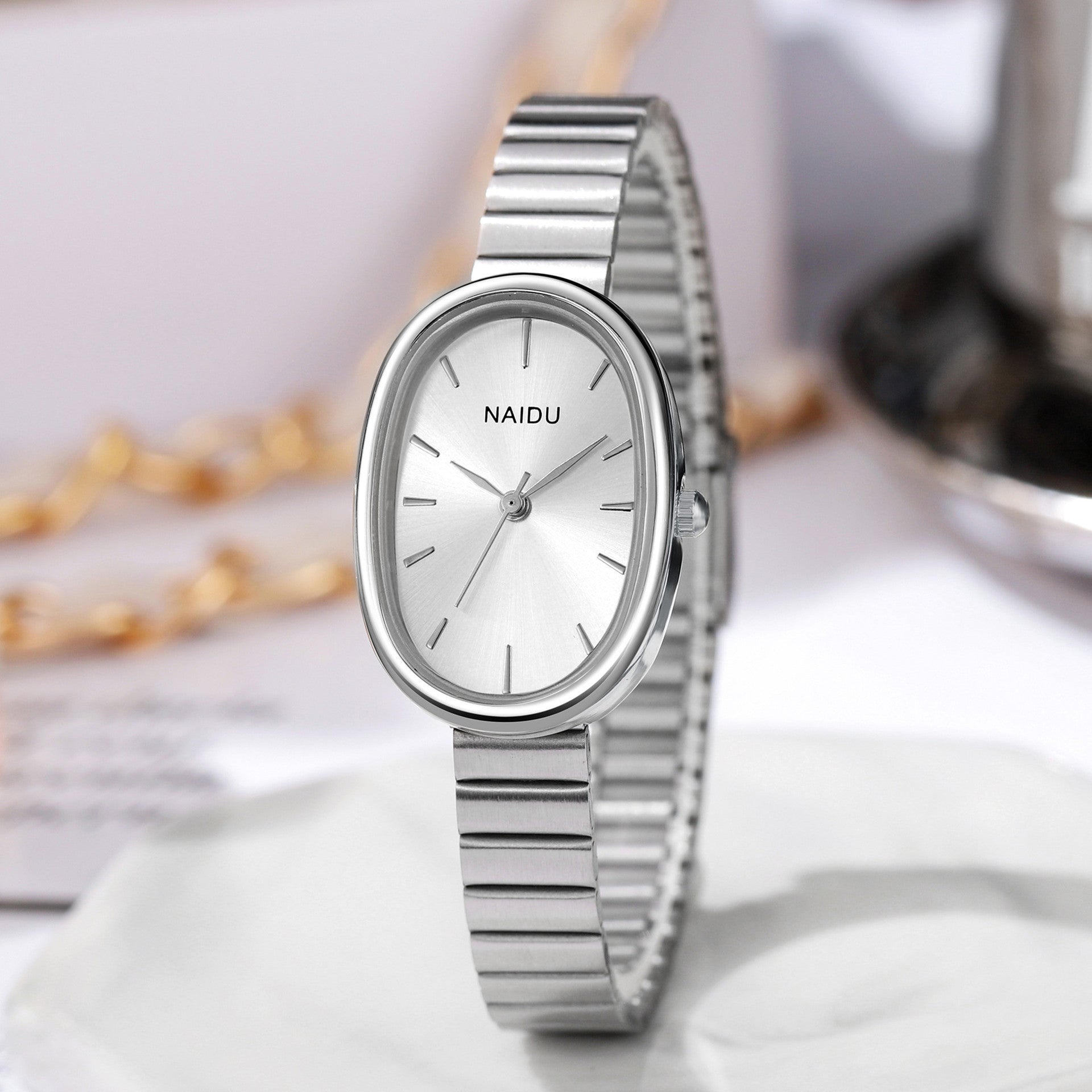 Girl's Watch with Bamboo Link Bracelet – Small Oval Watch