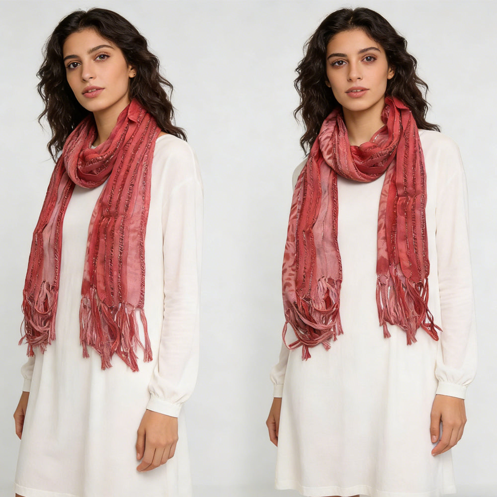 2pcs Long Boho Scarf, Pink Leopard Scarf With Metallic Threads, Vacation, Daily Life, Evening Party, Office Appropriate Subtlety For Women Men, For Casual Outfits