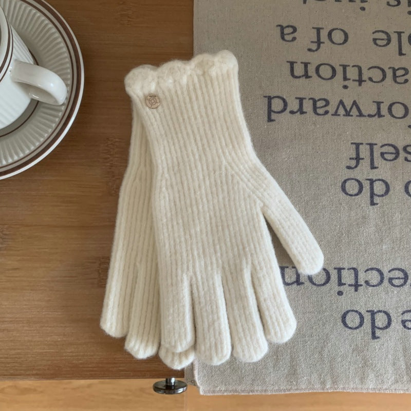 Damen Wollhandschuhe mit Rüschen – Warme Winterhandschuhe